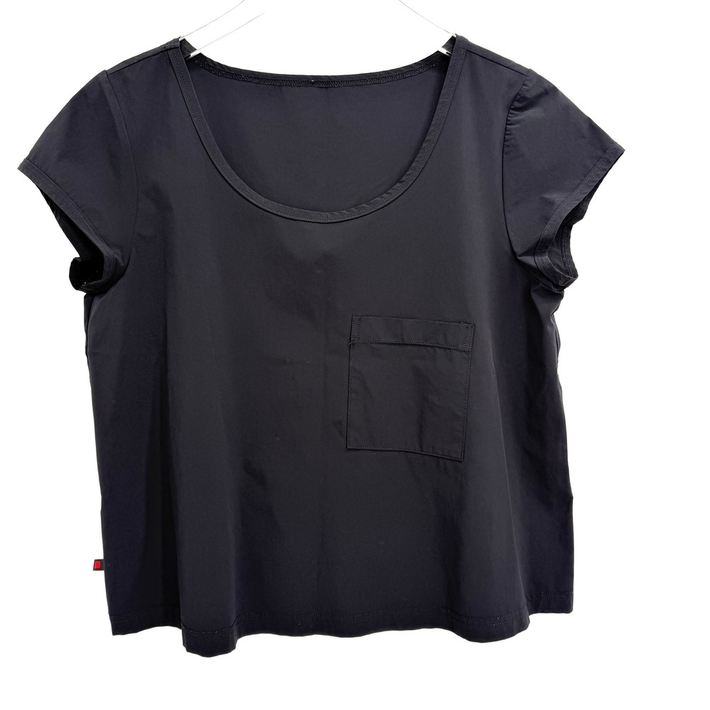 Babette Red Square Scoop Neck Pocket Top XS Black Cap Sleeve Nylon 26X2830